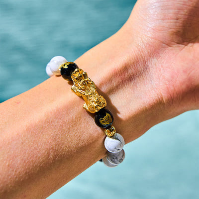 Foviel Vintage White Turquoise Black Onyx Pixiu Beads Blessing Bracelet