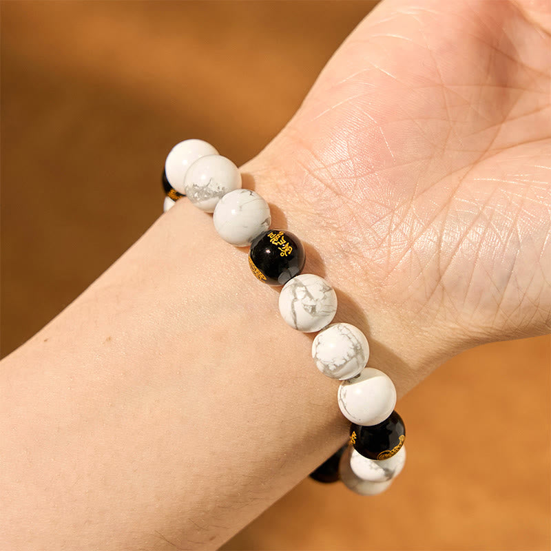 Foviel Vintage White Turquoise Black Onyx Pixiu Beads Blessing Bracelet