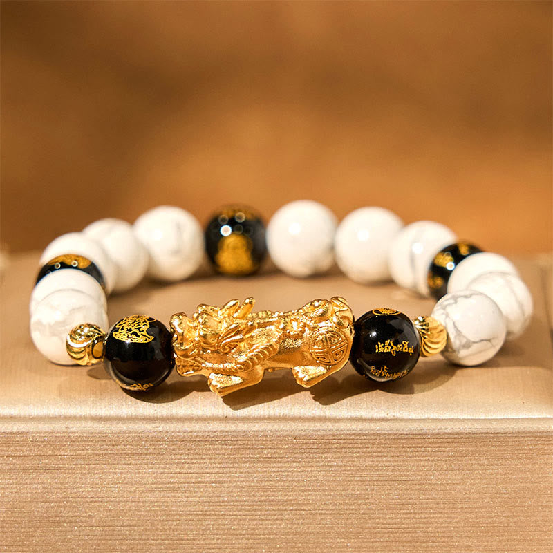 Foviel Vintage White Turquoise Black Onyx Pixiu Beads Blessing Bracelet