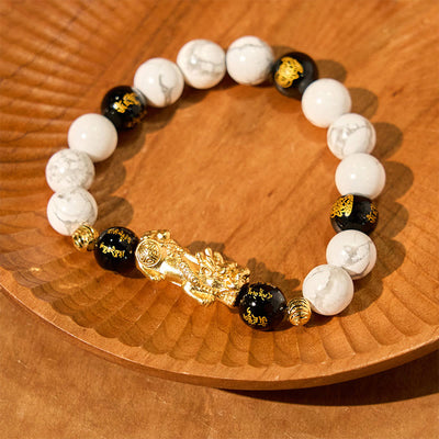 Foviel Vintage White Turquoise Black Onyx Pixiu Beads Blessing Bracelet