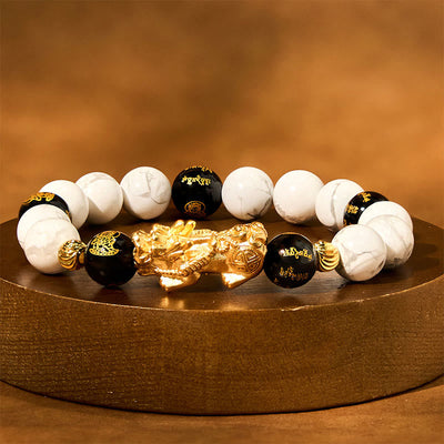 Foviel Vintage White Turquoise Black Onyx Pixiu Beads Blessing Bracelet