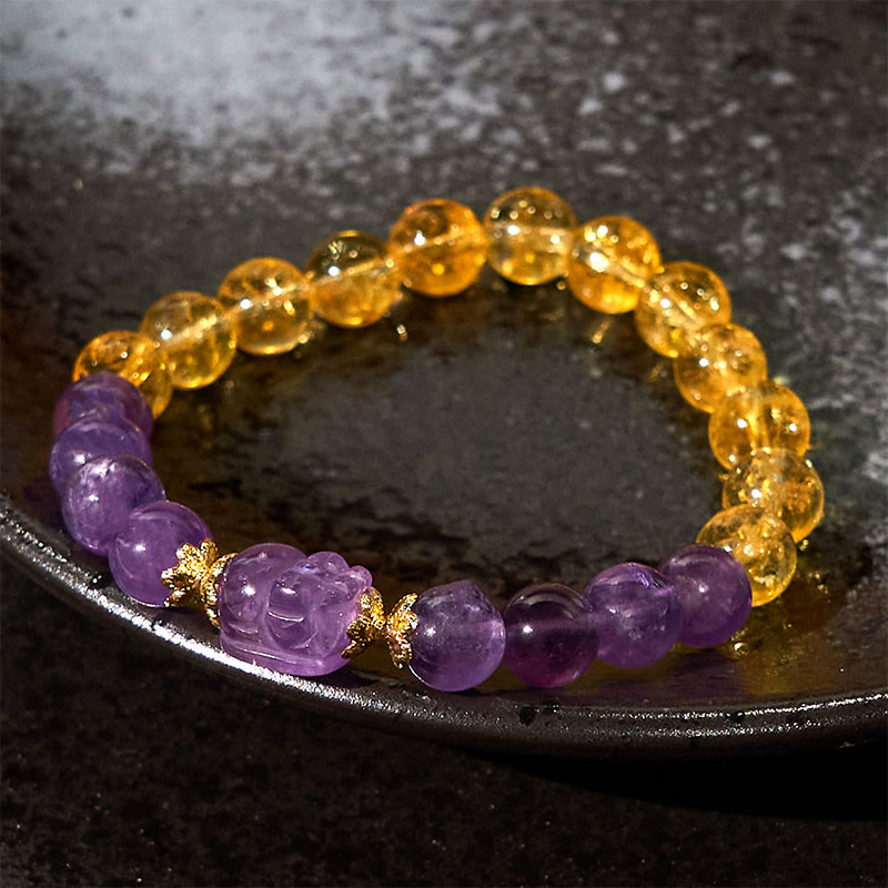 Foviel Citrine Amethyst Pixiu Prosperity Bracelet