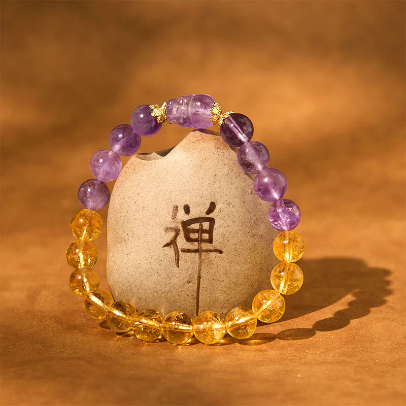 Foviel Citrine Amethyst Pixiu Prosperity Bracelet