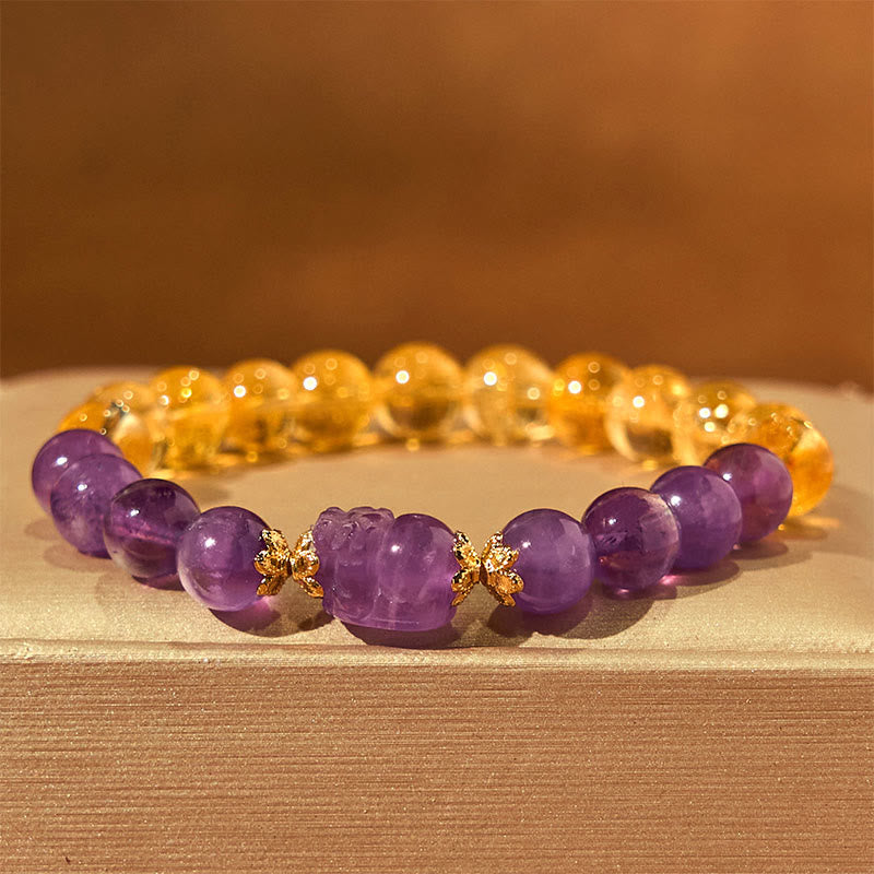Foviel Citrine Amethyst Pixiu Prosperity Bracelet