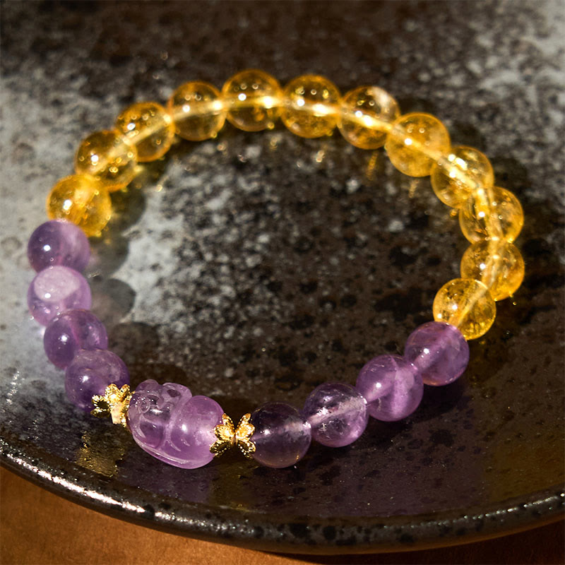 Foviel Citrine Amethyst Pixiu Prosperity Bracelet