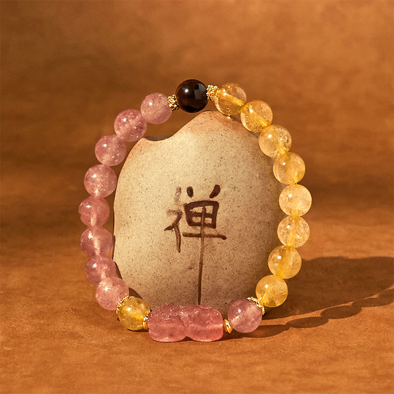 Foviel Strawberry Quartz Pixiu Rutilated Quartz Beads Healing Bracelet