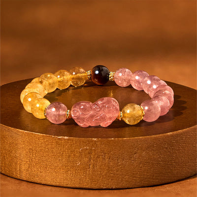 Bracelet de guérison Foviel en quartz fraise, Pixiu et quartz rutile