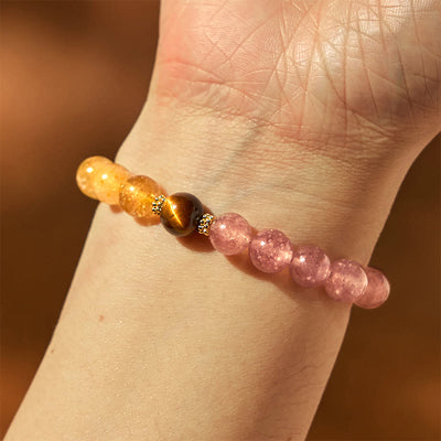 Bracelet de guérison Foviel en quartz fraise, Pixiu et quartz rutile