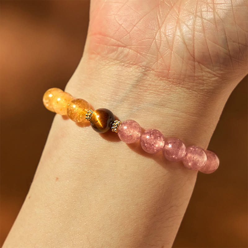 Bracelet de guérison Foviel en quartz fraise, Pixiu et quartz rutile