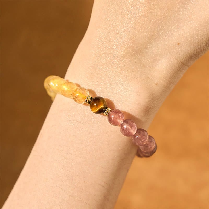 Bracelet de guérison Foviel en quartz fraise, Pixiu et quartz rutile