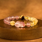 Bracelet de guérison Foviel en quartz fraise, Pixiu et quartz rutile