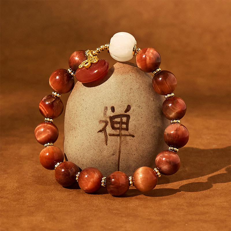 Foviel Natural Red Tiger Eye Pumpkin Calm Bracelet