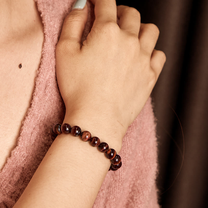Bracelet de perles de lithothérapie en œil de tigre naturel Foviel