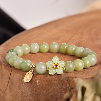 Foviel Grüne Jade Blume Fu Charakter Charme Glück Armband