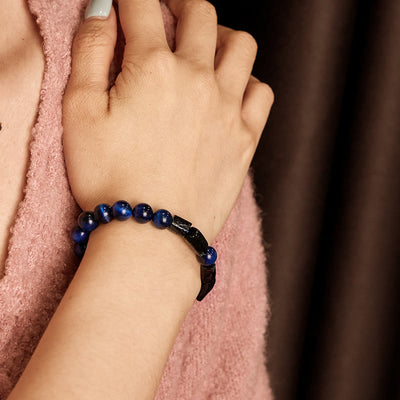 Foviel Blau Tigerauge Schwarze Turmalin Stärke Armband