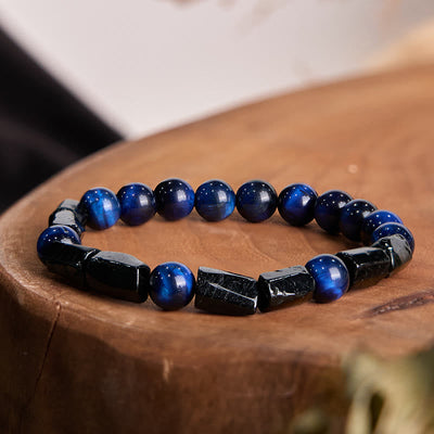 Foviel Blau Tigerauge Schwarze Turmalin Stärke Armband