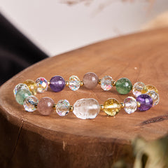 Foviel PiXiu White Crystal Citrine Green Strawberry Quartz Amethyst Luck Bracelet