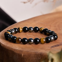 Bracelet Foviel puissant et positif en œil de tigre, obsidienne et hématite