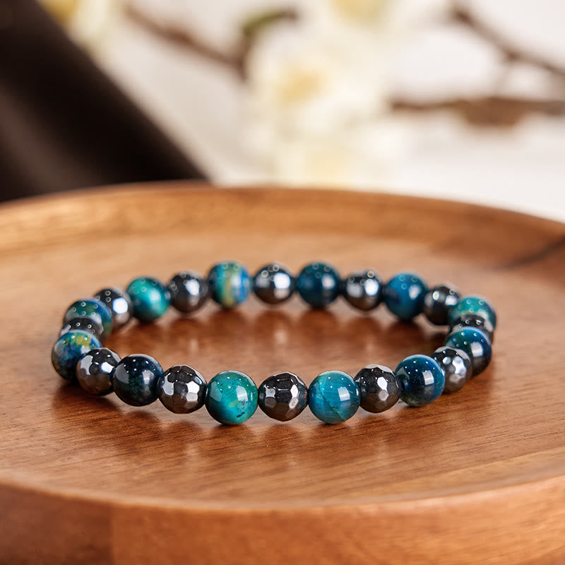 Foviel 2Pcs Hematite Tiger Eye Blue Tiger Eye Powerful Bracelet Set