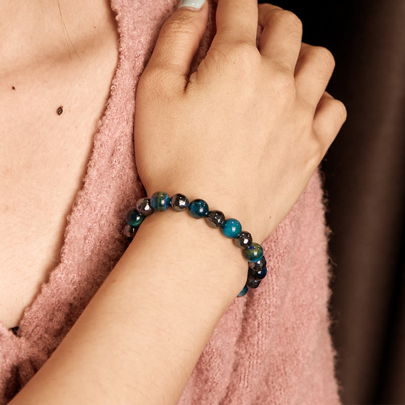 Foviel 2Pcs Hematite Tiger Eye Blue Tiger Eye Powerful Bracelet Set
