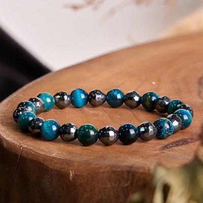Foviel 2Pcs Hematite Tiger Eye Blue Tiger Eye Powerful Bracelet Set