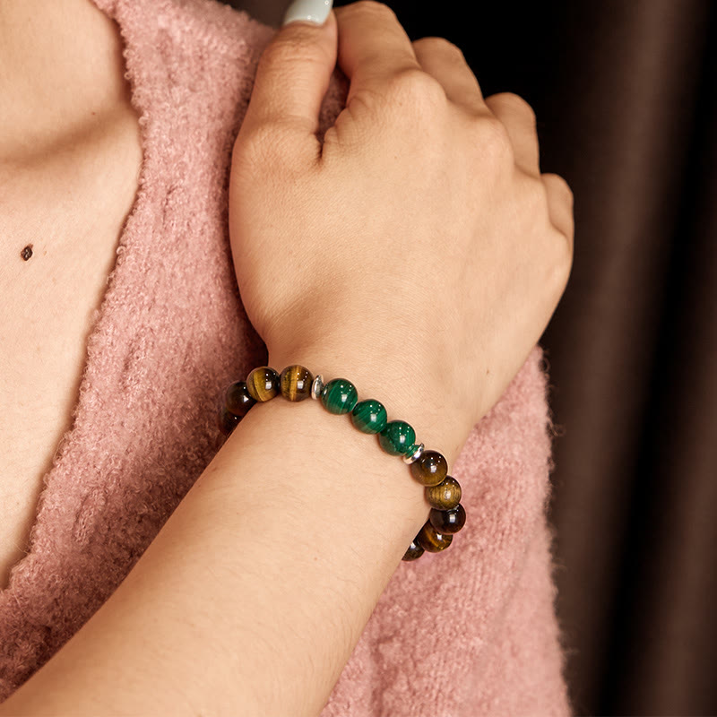 Bracelet de courage Foviel en œil-de-tigre et œil-de-tigre vert