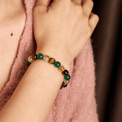 Foviel Natural Tiger Eye Green Agate Citrine Mix And Match Beads Protection Bracelet