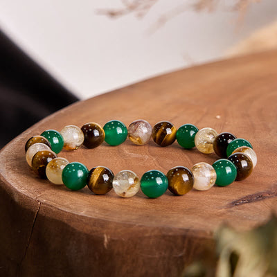 Foviel Natural Tiger Eye Green Agate Citrine Mix And Match Beads Protection Bracelet