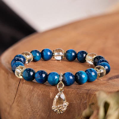 Foviel Blau Tigerauge Weiß Kristall Wassertropfen Stärke Armband