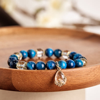 Foviel Blau Tigerauge Weiß Kristall Wassertropfen Stärke Armband