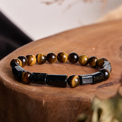 Foviel Natürliche schwarze Turmalin Tigerauge positives Armband