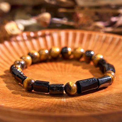 Foviel Natürliche schwarze Turmalin Tigerauge positives Armband