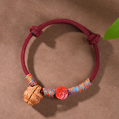 Foviel Handmade Chinese Zodiac Red String Peach Pit Cinnabar Luck Bracelet