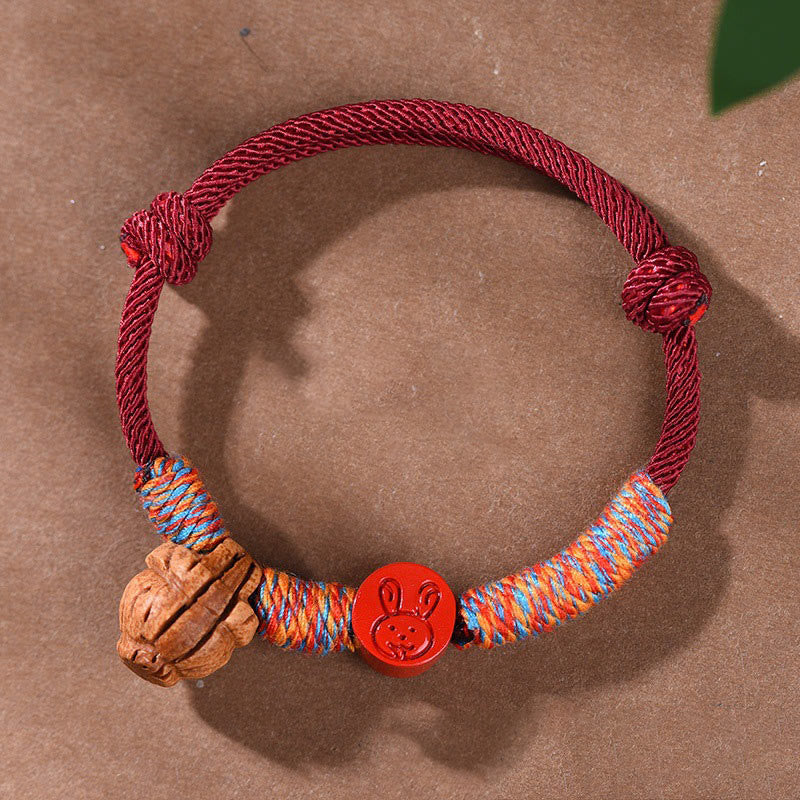 Foviel Handmade Chinese Zodiac Red String Peach Pit Cinnabar Luck Bracelet