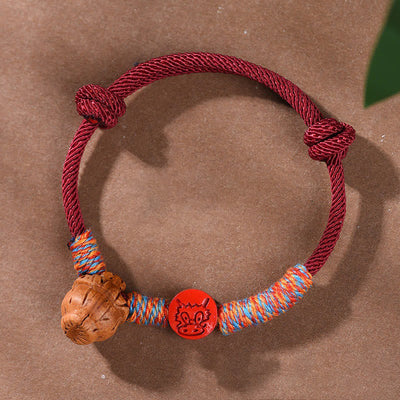 Foviel Handmade Chinese Zodiac Red String Peach Pit Cinnabar Luck Bracelet