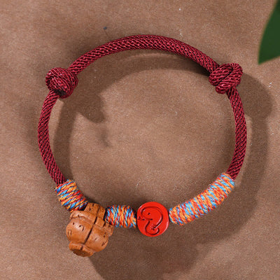 Foviel Handmade Chinese Zodiac Red String Peach Pit Cinnabar Luck Bracelet