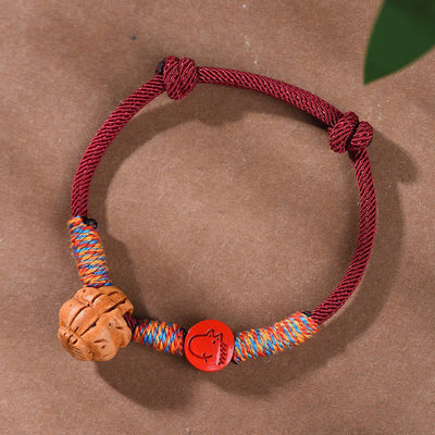 Foviel Handmade Chinese Zodiac Red String Peach Pit Cinnabar Luck Bracelet
