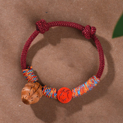 Foviel Handmade Chinese Zodiac Red String Peach Pit Cinnabar Luck Bracelet