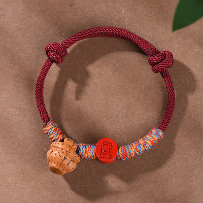 Foviel Handmade Chinese Zodiac Red String Peach Pit Cinnabar Luck Bracelet
