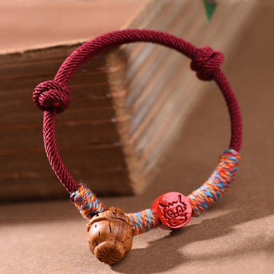 Foviel Handmade Chinese Zodiac Red String Peach Pit Cinnabar Luck Bracelet