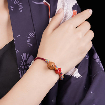 Foviel Handmade Chinese Zodiac Red String Peach Pit Cinnabar Luck Bracelet