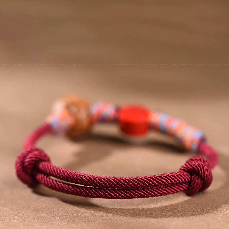 Foviel Handmade Chinese Zodiac Red String Peach Pit Cinnabar Luck Bracelet