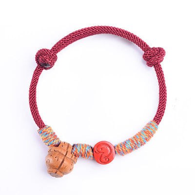 Foviel Handmade Chinese Zodiac Red String Peach Pit Cinnabar Luck Bracelet