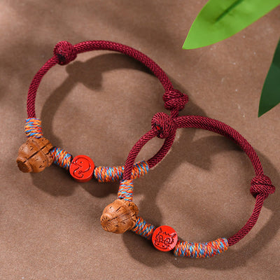 Foviel Handmade Chinese Zodiac Red String Peach Pit Cinnabar Luck Bracelet