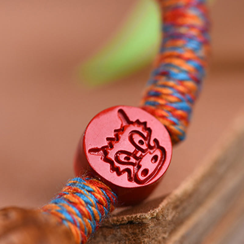 Foviel Handmade Chinese Zodiac Red String Peach Pit Cinnabar Luck Bracelet