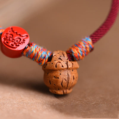 Foviel Handmade Chinese Zodiac Red String Peach Pit Cinnabar Luck Bracelet