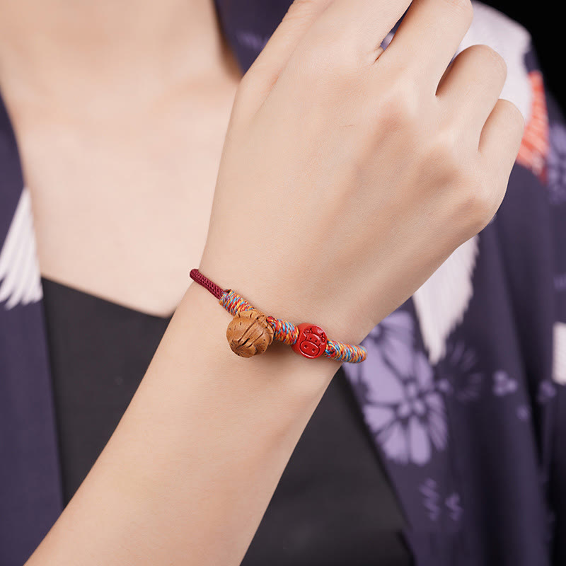 Foviel Handmade Chinese Zodiac Red String Peach Pit Cinnabar Luck Bracelet