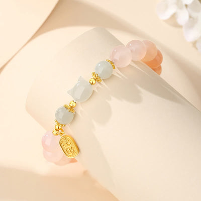 Bracelet Foviel en argent sterling 925 avec agate rouge, jade de Hetian, chat et caractère Fu, symbole de confiance