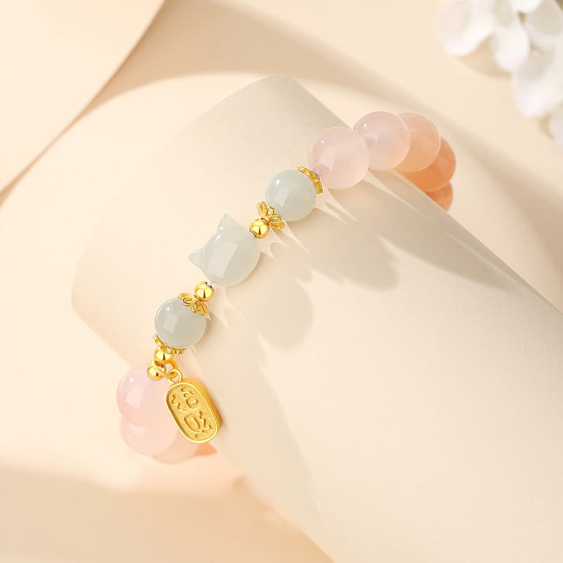 Foviel 925 Sterling Silver Red Agate Hetian Jade Cat Fu Character Confidence Bracelet