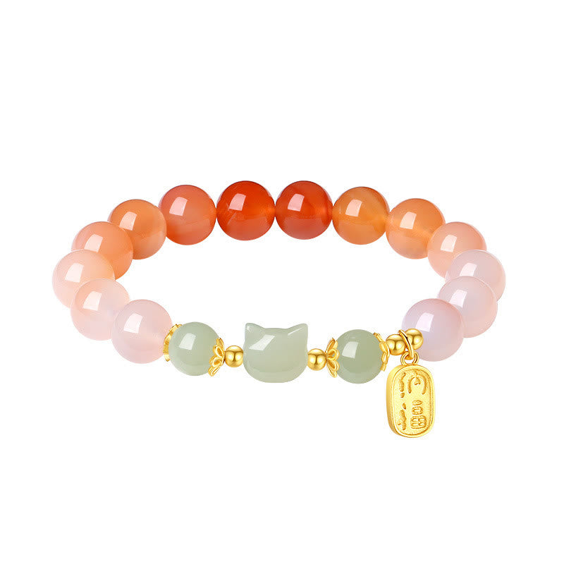 Bracelet Foviel en argent sterling 925 avec agate rouge, jade de Hetian, chat et caractère Fu, symbole de confiance